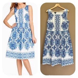 {Talbots} Grecian Tile Print Sleeveless Fit & Flare Dress - Womens 12